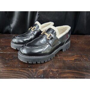 Steve Madden Lando-F Black Patent Leather Faux Fur Lined Loafer/Sz. 7.5M